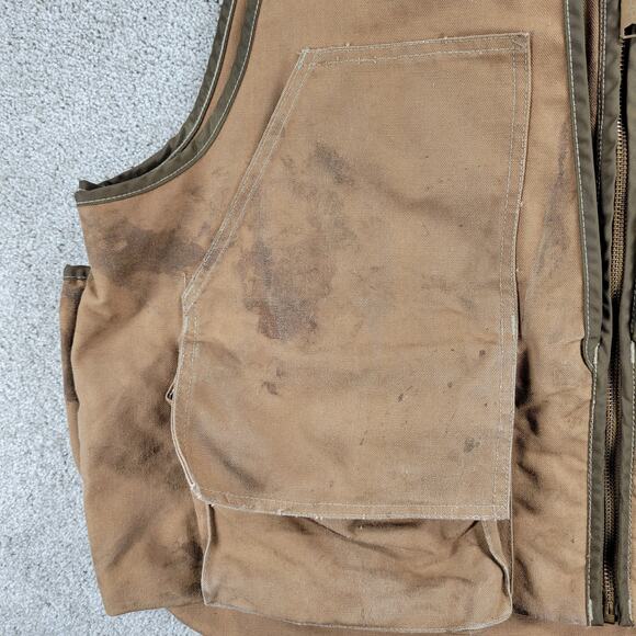 VINTAGE Carhartt Men's Duck Hunting Vest 2XL Brown V Neck Pockets Zip Outdoor - Picture 16 of 16
